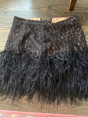 Michael Kors Black Lace Mini Skirt with Feather Hem